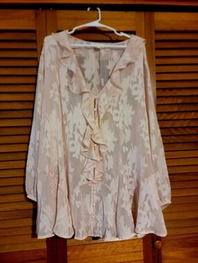 Torrid Pale Pink Floral Sheer Ruffle Blouse
